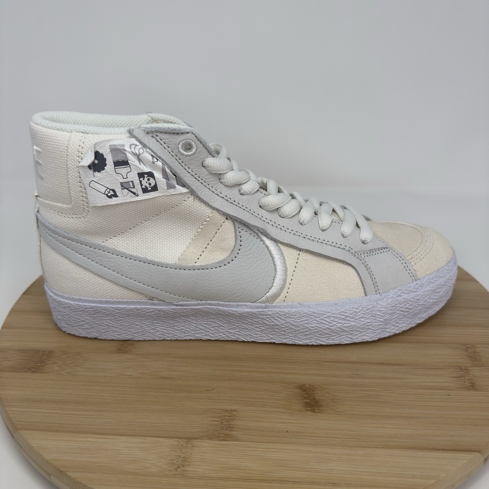 Nike‎ SB Zoom Blazer Mid PRM Plus Warning Label Summit White DZ7587-110 Size 8